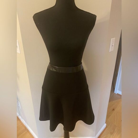 Ann Taylor Black Circle A Line Skirt with Leather Waistband - Picture 1 of 12